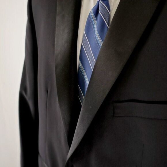 Calvin Klein Wool Black 2 Felt Button 2 Piece Tuxedo 44R 41/31 Side Stripe Mid R - Picture 9 of 16